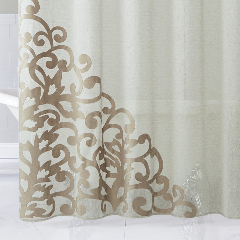 Home Outfitters Gold Contemporary Velvet Scroll Shower Curtain
