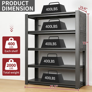 Industrial 5-Tier Adjustable Shelving Unit with Pegboard