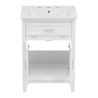 24" Bathroom Vanity with Sink, Bathroom Vanity Cabinet with One Flip Drawer and Doors, Solid Wood and MDF, White