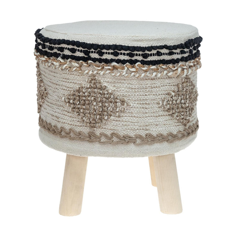 Home Outfitters 16" Beige Jute And Brown Round Abstract Ottoman