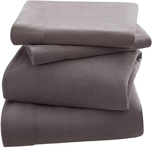 Peak Performance 3M Scotchgard Micro Fleece Bed Sheet Set Wrinkle and Stain Resistant, Soft Plush Sheets with 14" Deep Pocket, Cold Season Cozy Bedding-Set, Matching Pillow Case, Twin, Grey, 3 Piece