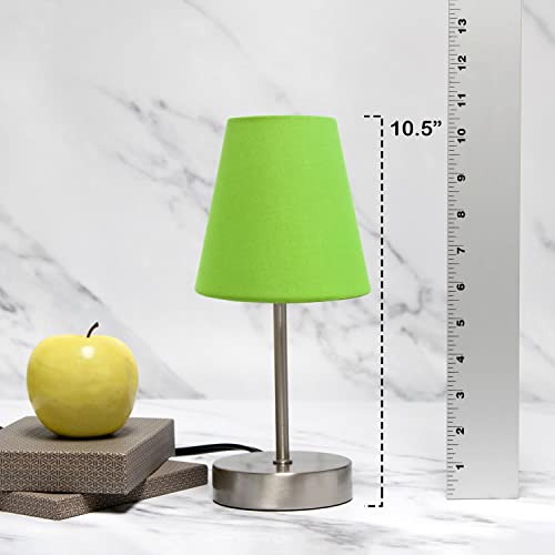 Creekwood Home Nauru 10.5" Traditional Petite Metal Stick Bedside Table Desk Lamp in Sand Nickel with Fabric Empire Shade