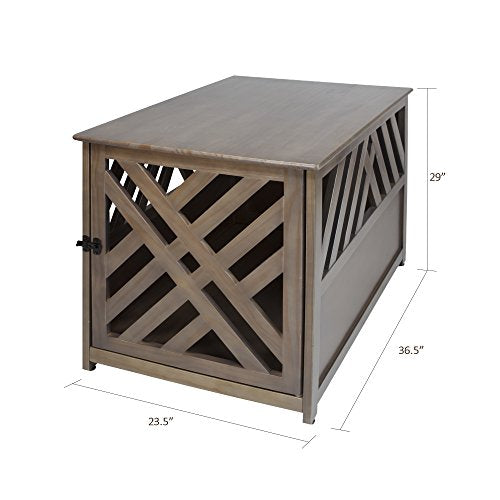 Casual Home Wooden Lattice Pet Crate, End Table, Taupe Gray