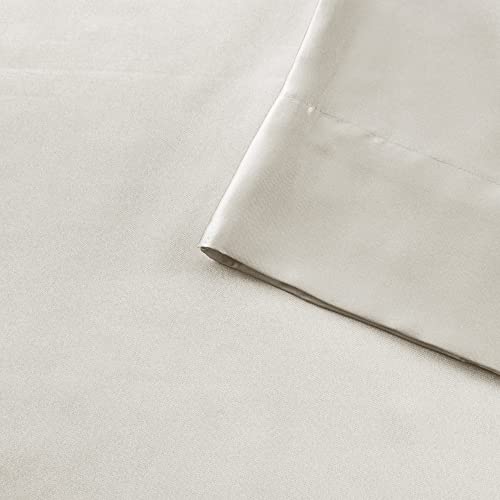 Madison Park Essentials Satin Sheet Set Luxury and Silky with Natural Sheen, Premium 16" Deep Pocket, All Around Elastic - Year-Round Bedding, Full, Ivory, 6 Piece