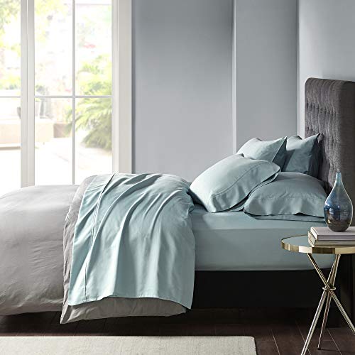 Madison Park 800 Thread Count Luxurious Wrinkle Free Breathable Cotton Rich Sateen 6 Piece Sheet Set, King Size, Aqua