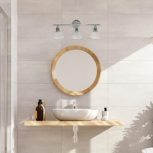 Lalia Home Essentix Contemporary Three Light Metal and Alabaster White Glass Shade Vanity Uplight Downlight Wall Mounted Fixture with Metal Accents