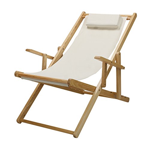 Casual Home Adjustable Sling Chair Natural Frame, Natural Canvas 26.5D x 42W x 33H in