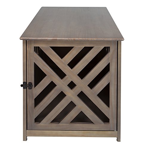 Casual Home Wooden Lattice Pet Crate, End Table, Taupe Gray