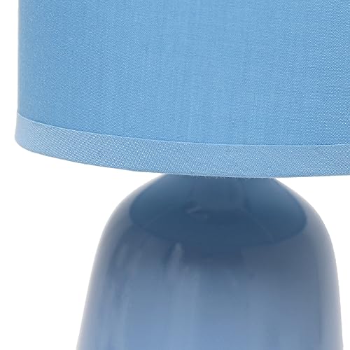 Simple Designs LT1134-SKY 10.04" Tall Traditional Ceramic Thimble Base Bedside Table Desk Lamp w Matching Fabric Shade for Home Decor, Nightstand, Bedroom, Living Room, Entryway, Office, Sky Blue