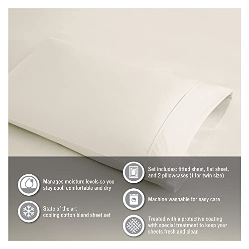 Beautyrest BR 600 TC Cooling Cotton Blend Solid Sheet 16 Inch Deep Pocket Hypoallergenic, All Season, Soft Bedding-Set, Matching Pillow Case, King, White 4 Piece,BR20-0988