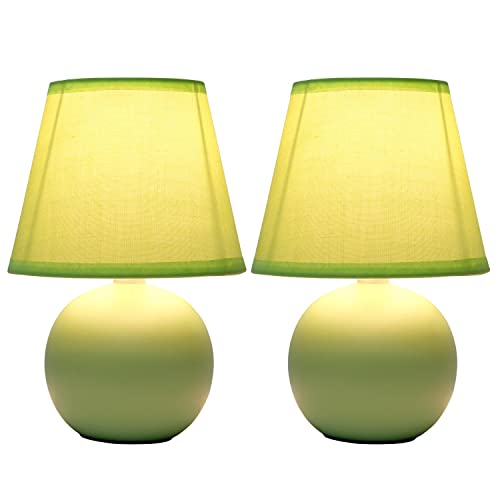 Creekwood Home Nauru 8.66" Traditional Petite Ceramic Orb Base Bedside Table Desk Lamp Two Pack Set with Matching Tapered Drum Fabric Shade