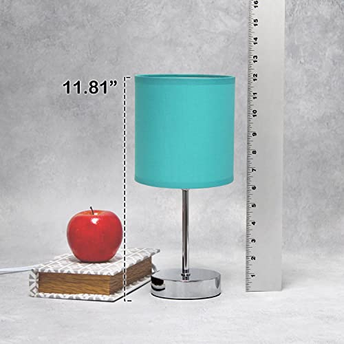 Creekwood Home Nauru 11.81" Traditional Petite Metal Stick Bedside Table Desk Lamp in Chrome with Fabric Drum Shade