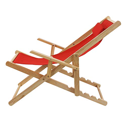 Casual Home Adjustable Sling Chair Natural Frame, Red Canvas