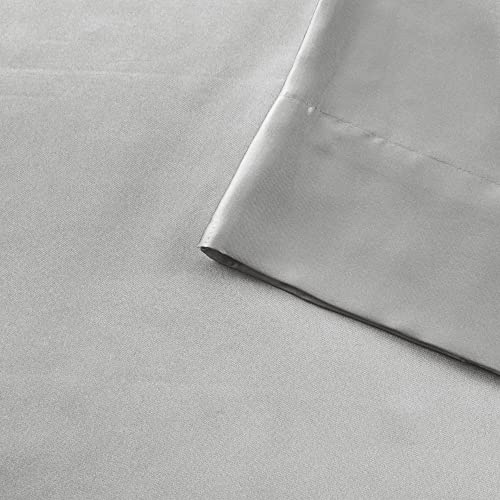 Madison Park Essentials Satin Sheet Set Luxury and Silky with Natural Sheen, Premium 16" Deep Pocket, All Around Elastic - Year-Round Bedding, Queen, Light Grey, 6 Piece