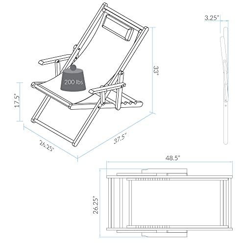 Casual Home Adjustable Sling Chair Natural Frame, Natural Canvas 26.5D x 42W x 33H in