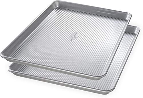 USA Pan Bakeware Half Sheet Baking Pan and Bakeable Nonstick and Cooling Rack Set, Metal & Bakeware Half Sheet Pan, Set of 2, Aluminized Steel