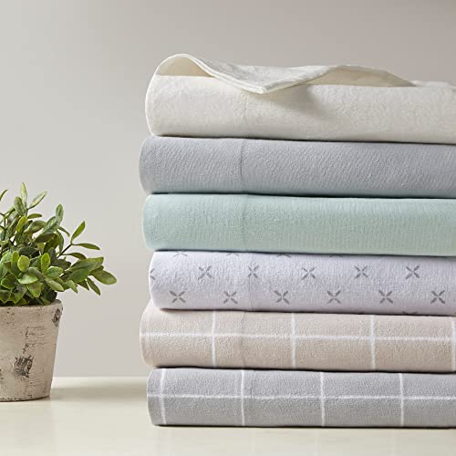 Beautyrest 100% Cotton Sheet Set Breathable Oversized Flannel, All Elastic Deep Pocket Fits Up to 16" Mattress - Cozy Warm Bed Sheets for Cold Weather, Cal King, Grey 4 Piece