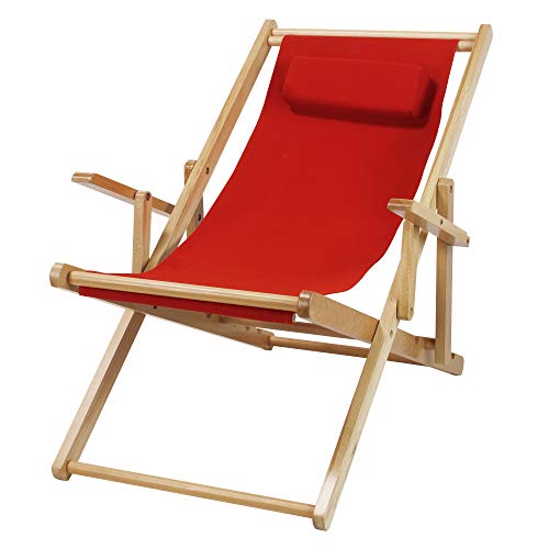 Casual Home Adjustable Sling Chair Natural Frame, Red Canvas
