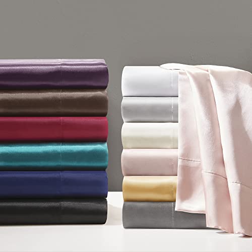 Madison Park Essentials Satin Sheet Set Luxury and Silky with Natural Sheen, Premium 16" Deep Pocket, All Around Elastic - Year-Round Bedding, Cal King, Ivory, 6 Piece