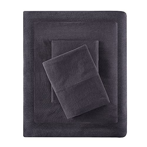 Intelligent Design Cotton Blend Jersey Knit Wrinkle Resistant, Soft Sheets with 14" Deep Pocket All Season, Cozy Bedding-Set, Matching Pillow Case, Twin, Dark Grey, 3 Piece