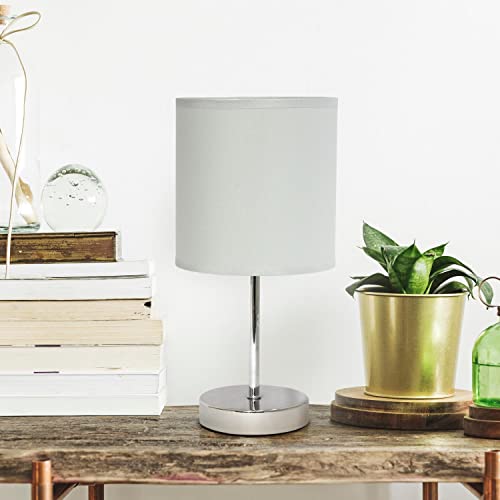 Creekwood Home Nauru 11.81" Traditional Petite Metal Stick Bedside Table Desk Lamp in Chrome with Fabric Drum Shade