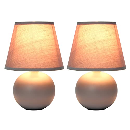 Creekwood Home Nauru 8.66" Traditional Petite Ceramic Orb Base Bedside Table Desk Lamp Two Pack Set with Matching Tapered Drum Fabric Shade