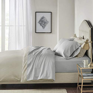 Madison Park 600 Thread Count King Bed Sheets | Light Grey Bed Sheet Set 4-Piece Include Flat Sheet