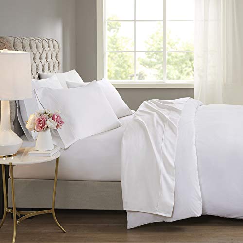 Beautyrest BR 600 TC Cooling Cotton Blend Solid Sheet 16 Inch Deep Pocket Hypoallergenic, All Season, Soft Bedding-Set, Matching Pillow Case, Queen, White 4 Piece,BR20-0987