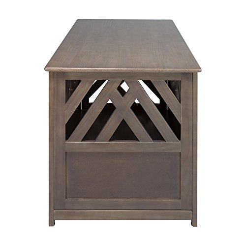 Casual Home Wooden Lattice Pet Crate, End Table, Taupe Gray
