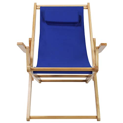 Casual Home Adjustable Sling Chair Natural Frame, Royal Blue Canvas