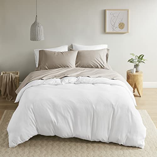 Madison Park 100% Cotton Percale Brushed Highly Breathable Moisture Absorbing 4 Piece Sheet Set, Cal King Size, Khaki