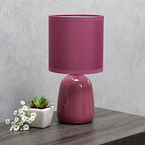 Simple Designs LT1134-MVE 10.04" Tall Traditional Ceramic Thimble Base Bedside Table Desk Lamp w Matching Fabric Shade for Home Decor, Nightstand, Bedroom, Living Room, Entryway, Office, Mauve