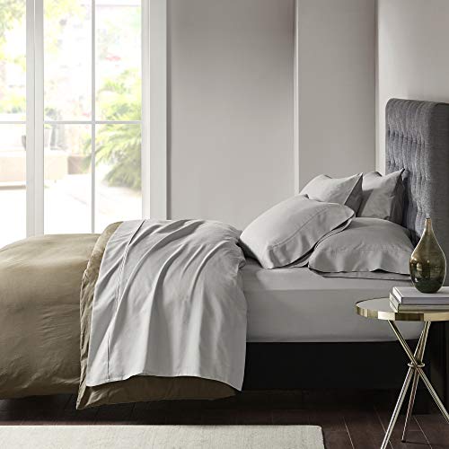 Madison Park 800 Thread Count Cotton Blend Sateen Wrinkle Resistant Hotel Luxury Fade Resistant Ultra Soft And Silky Bed Sheet Set Bedding, Queen Size, Grey, 6 Piece