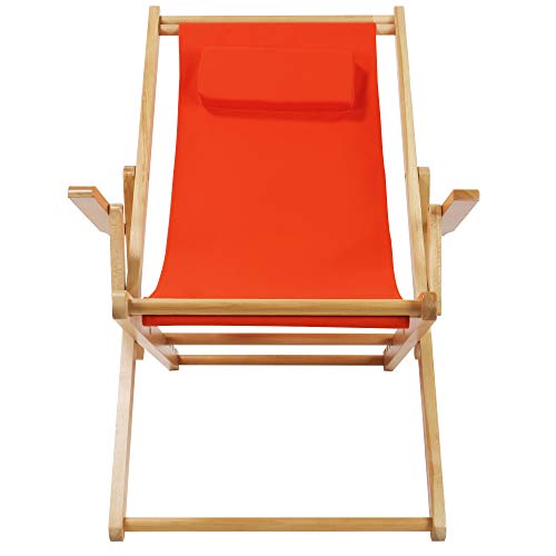 Casual Home Adjustable Sling Chair Natural Frame, Orange Canvas