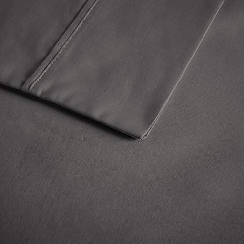 Beautyrest BR 600 TC Cooling Cotton Blend Solid Sheet 16 Inch Deep Pocket, All Season, Soft Bedding-Set, Matching Pillow Case, Full, Charcoal 4 Piece (BR20-1006)