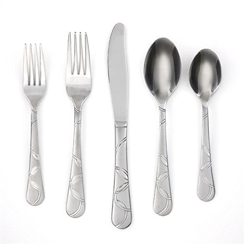 Cambridge Silversmiths Felicity Sand 20-Piece Flatware Silverware Set, Service for 4, Stainless Steel, Includes Forks/Knives/Spoons, Brushed Finish