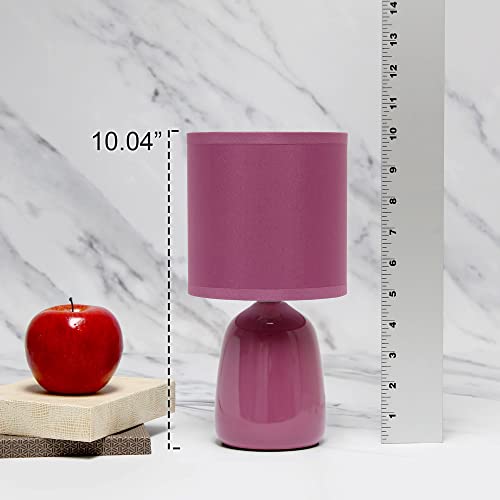 Simple Designs LT1134-MVE 10.04" Tall Traditional Ceramic Thimble Base Bedside Table Desk Lamp w Matching Fabric Shade for Home Decor, Nightstand, Bedroom, Living Room, Entryway, Office, Mauve