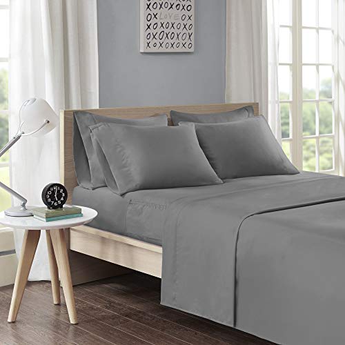 Intelligent Design Microfiber Bed Sheet Set with Side Pocket, Wrinkle Resistant, Soft Feel, Elastic 16" Deep Pocket, Modern All Season Cozy Bedding, Matching Pillow Case, Twin, Charcoal 4 Piece