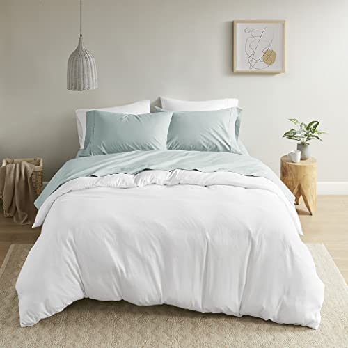 Madison Park Peached 100% Percale Cotton Breathable Absorbent Ultra Soft Luxury Premium Hotel Sheet Set Bedding, Queen Size, Aqua 4 Piece