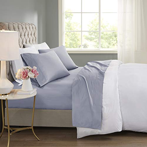 Beautyrest BR 600 TC Cooling Cotton Blend Solid Bed Sheet Set with 16 Inch Deep Pocket, All Season, Soft Bedding-Set, Matching Pillow Case, Full, Blue, 4 Piece