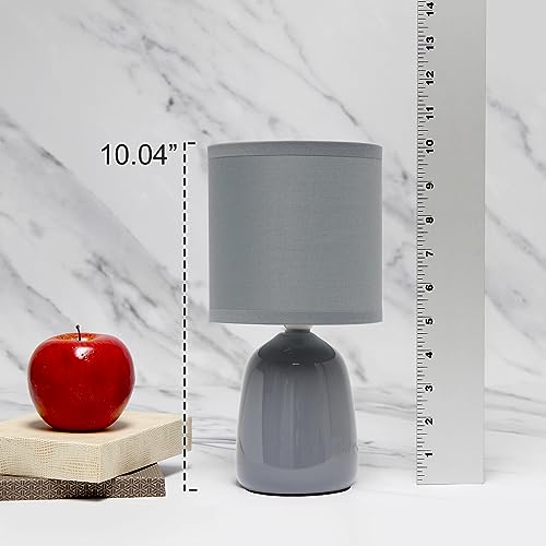 Simple Designs LT1134-GRY 10.04" Tall Traditional Ceramic Thimble Base Bedside Table Desk Lamp w Matching Fabric Shade for Home Decor, Nightstand, Bedroom, Living Room, Entryway, Office, Gray