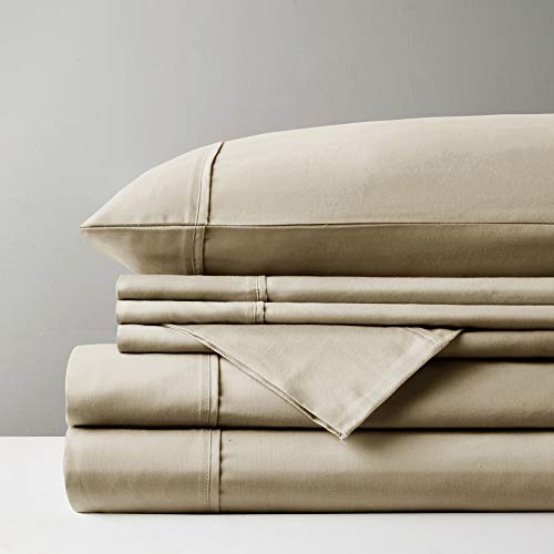 Madison Park 800 Thread Count Luxurious Wrinkle Free Breathable Cotton Rich Sateen 6 Piece Sheet Set, Queen Size, Khaki