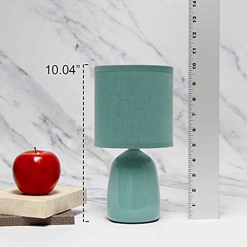 Simple Designs LT1134-SEA 10.04" Tall Traditional Ceramic Thimble Base Bedside Table Desk Lamp w Matching Fabric Shade for Home Decor, Nightstand, Bedroom, Living Room, Entryway, Office, Seafoam