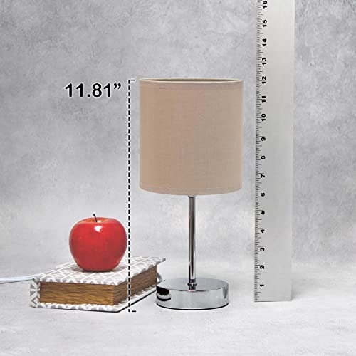 Creekwood Home Nauru 11.81" Traditional Petite Metal Stick Bedside Table Desk Lamp in Chrome with Fabric Drum Shade