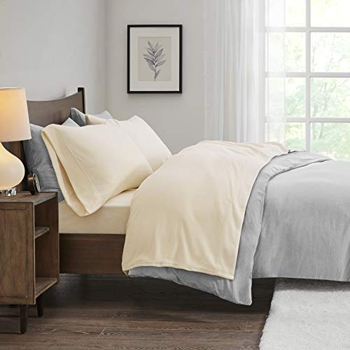 True North by Sleep Philosophy Micro Fleece Bed Sheet Set, Warm, Sheets with 14" Deep Pocket, for Cold Season Cozy Sheet-Set, Matching Pillow Case, King, Ivory, 4 Piece