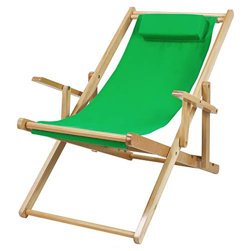 Casual Home Adjustable Canvas Sling Chair, Natural Frame/Green Canvs