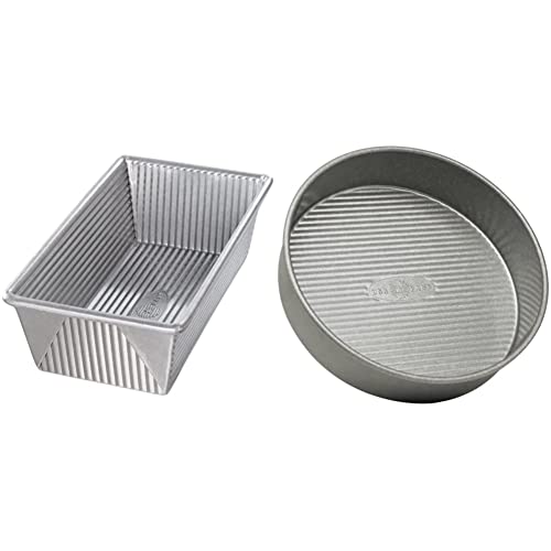 USA Pan 1145LF Bakeware Aluminized Steel 1.25 Lb Loaf Pan, Medium, Silver & Bakeware Round Cake Pan, 9 inch, Nonstick & Quick Release Coating, 9-Inch,Aluminized Steel