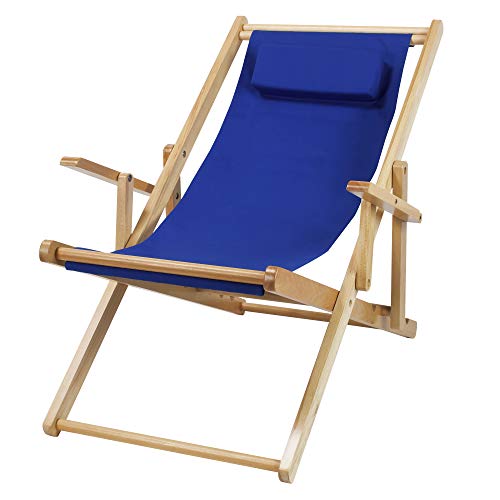 Casual Home Adjustable Sling Chair Natural Frame, Royal Blue Canvas