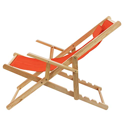 Casual Home Adjustable Sling Chair Natural Frame, Orange Canvas
