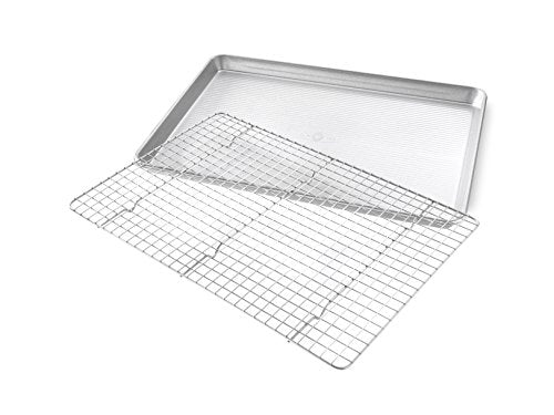 USA Pan Bakeware Half Sheet Baking Pan and Bakeable Nonstick and Cooling Rack Set, Metal & Bakeware Half Sheet Pan, Set of 2, Aluminized Steel